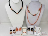 3 Coral Necklaces and 5 Pairs of Earrings