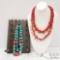 3 Coral and Turquoise With Sterling Silver Clasp Necklaces Comes With Jewelry Stand