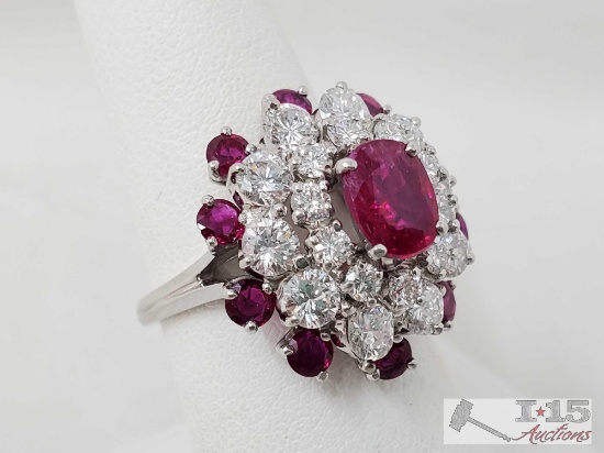 Platinum Diamond Ruby Ring Weighs Approx 10g