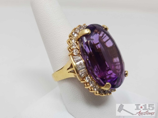 14k Gold Diamond Amethyst Ring Weighs Approx 18g