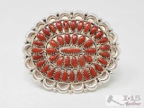 Native American Sterling Silver Pin with Red Corals, 24.7