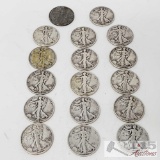 17 1935-1945 Walking Liberty Silver Half Dollars. Weighs Approx 208.9g