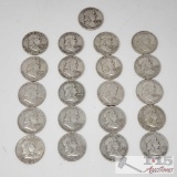 21 1951-1963 Franklin Silver Half Dollars Weighs Approx 262.8g