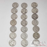 22 1952-1963 Franklin Silver Half Dollars, Weighs Approx 261.8g