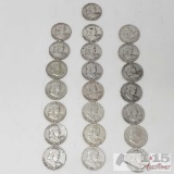22 1951-1963 Franklin Silver Half Dollars, Weighs Approx 274.3g