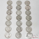 21 1951-1963 Franklin Silver Half Dollars, Weighs Approx 261.3g