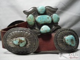 Huge Rare Turquoise Vintage Native American Navajo Sterling Silver Concho Belt