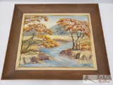 Fall Painting With Frame Signed by Harriet Davis