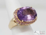 14k Amethyst Oval Mixed Cut Ring w Diamonds and Pink Sapphires, 6.5 Appraised Over $3000
