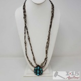 Old Pawn Beaded Necklace with Turquoise Pendent