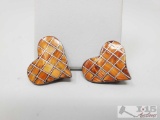 Beautiful Vintage Sterling Silver Heart Earring with Spiny Oyster Inlay