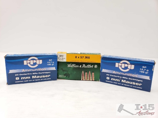 Approx 49 Round of 8mm Mauser, Approx 20 Rounds of8...57 JRS