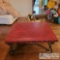 Red Leather Engraved Coffee Table with Bullet studded edges and Iron Base