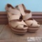 L.A.M.B Nude Leather Womens Wedges