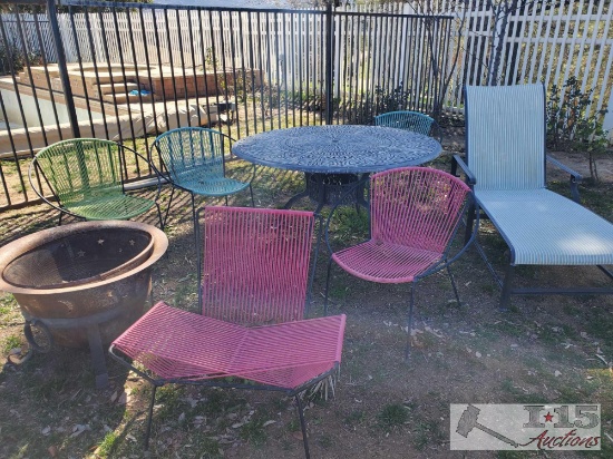 Patio Table, Chairs, Lounge Chair and Fire Pit