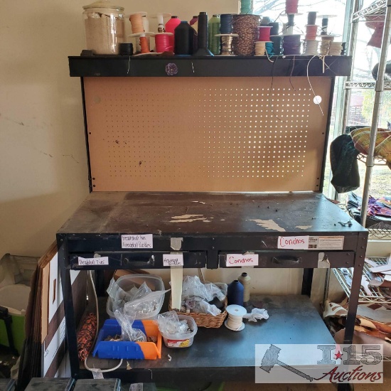 Work Bench with Crafts Accesories, Yarn and Leather String Wrap