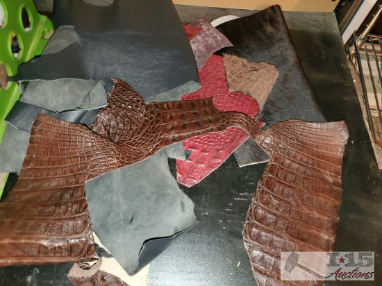 2 Totes Full of Leather and Various Fabric Scraps