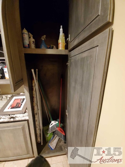 Brooms, Ironing Board, Cleaning Supplies
