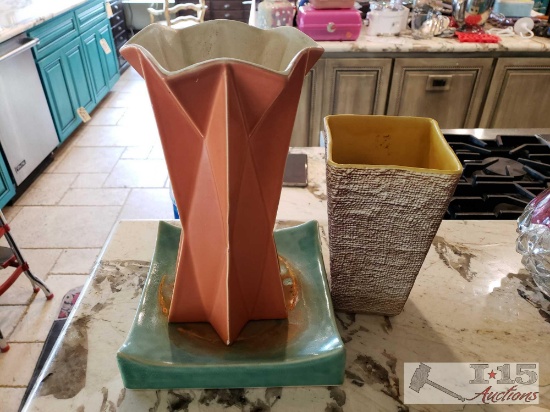 Red Wing Vase, Shawnee Vase and Ceramic Base