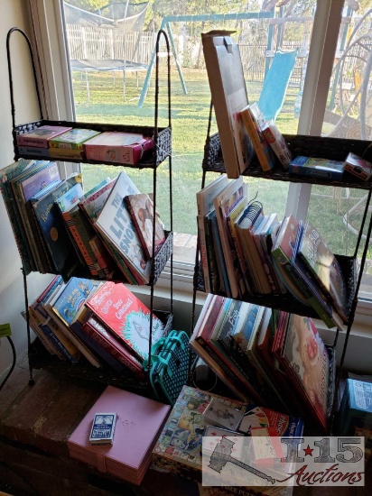 Assortes Childrens Books, Games and Rack