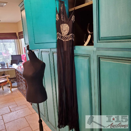 Cleobella Shear Long Black Dress with Gold Sequins Tags attached