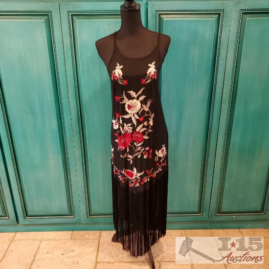 Beautiful Cleobella Black Fringe and Flower Embroidered Dress
