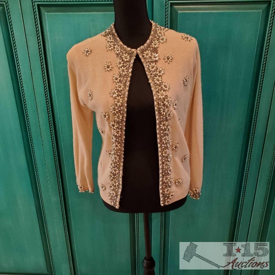 Breathtaking Vintage Cashmere Sweater Complete with Crystals and Pearls
