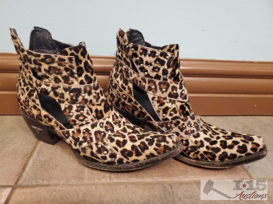 Lane Womens Studs and Straps Cheetah Booties- Snip Toe