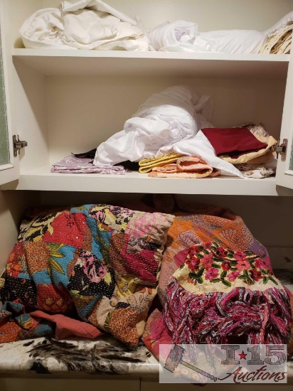 Assorted Vintage Linens Including Sheets, Blankets, Small Quilts and More