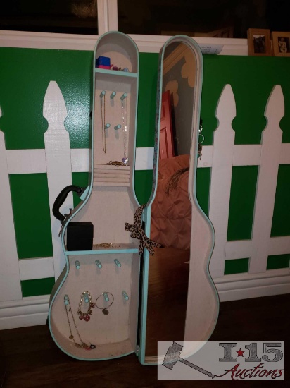 Guitar Shaped Jewelry Box with Assorted Jewelry