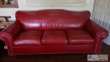 Red Leather Couch and Arm Chair with Ottoman