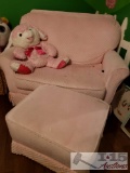 Pink Plush Rocking Chair with Ottoman