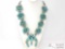 LARGE Navajo Sterling Silver Turquoise Cluster Squash Blossom Necklace. C Yazzie