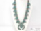 VINTAGE,1970?s STERLING/TURQUOISE PETIT POINT SQUASH BLOSSOM NECKLACE