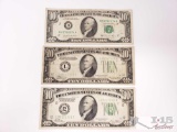 3 10 Dollar Federal Reserve Notes- 1981, 1934 A, 1928