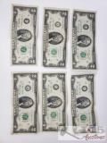 6 Series of 1976 2 Dollar Bills