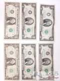 2 1981 A 1 Dollar Bills And 4 1976 2 Dollar Bills