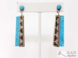 Sterling Silver Turquoise Dangle Earrings, 121g