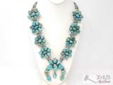 LARGE Navajo Sterling Silver Turquoise Cluster Squash Blossom Necklace. C Yazzie