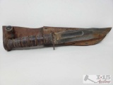 WW2 Ka Bar USMC Military Knife w/ Leather Sheath