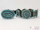 ...Zuni Pettit point...Vintage Native American Concho Belt Sterling Silver and Turquoise signed P Jo