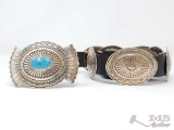 MAGNIFICENT VINTAGE NATIVE AMERICAN NAVAJO OLD KINGMAN TURQUOISE STERLING SILVER CONCHO BELT