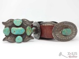 HUGE RARE TURQUOISE VINTAGE NATIVE AMERICAN NAVAJO STERLING SILVER CONCHO BELT OLD