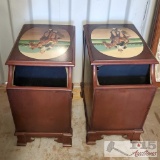 2 End Tables with Jockey Art