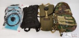 3 Hydration Backpacks with 4 Brand New Water Bag and H2O Hose Outlets