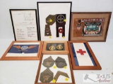 Various Military Patches, Framed Copy of Surrender Document and More