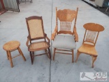 Wood Chairs, Rocking Chair, and Stool