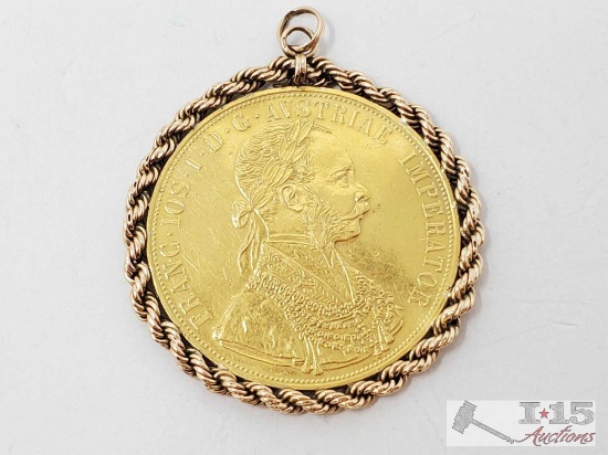 Franc IOS ID G Austrial Imperator Gold Coin in 14k Gold Pendent, 17g