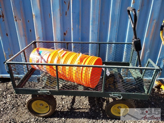 Six 5 Gallon Buckets and Wagon