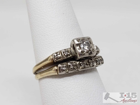 14k Gold Diamond Ring with Matching Band, 3.8g
